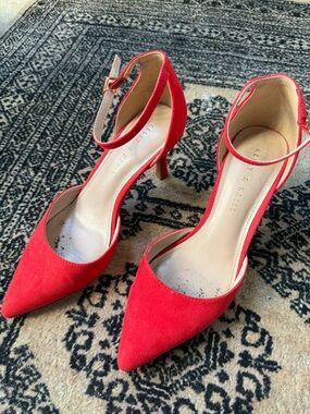 Kelly & Katie Vibrant Red Pointed-Toe Ankle-Strap Heels